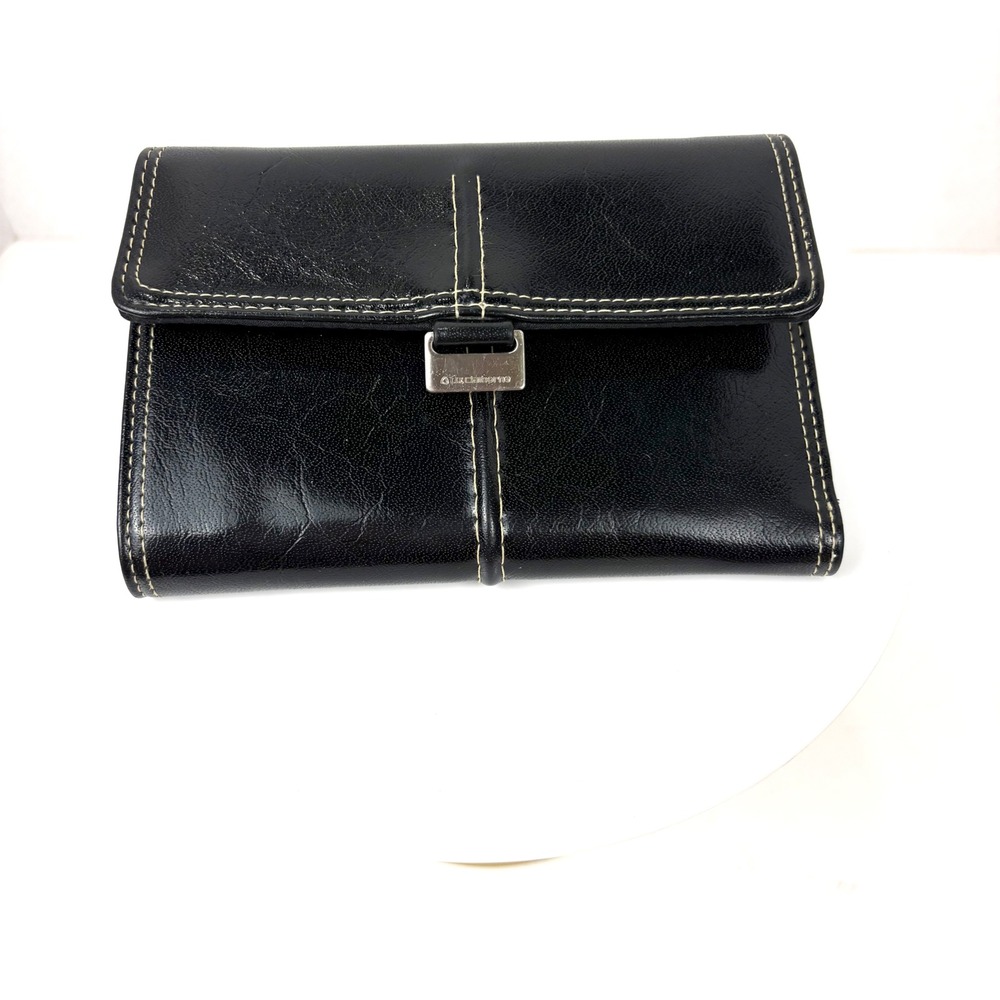Vintage Y2K Liz Claiborne Black Trifold Wallet Contrast Stitch Card Holder